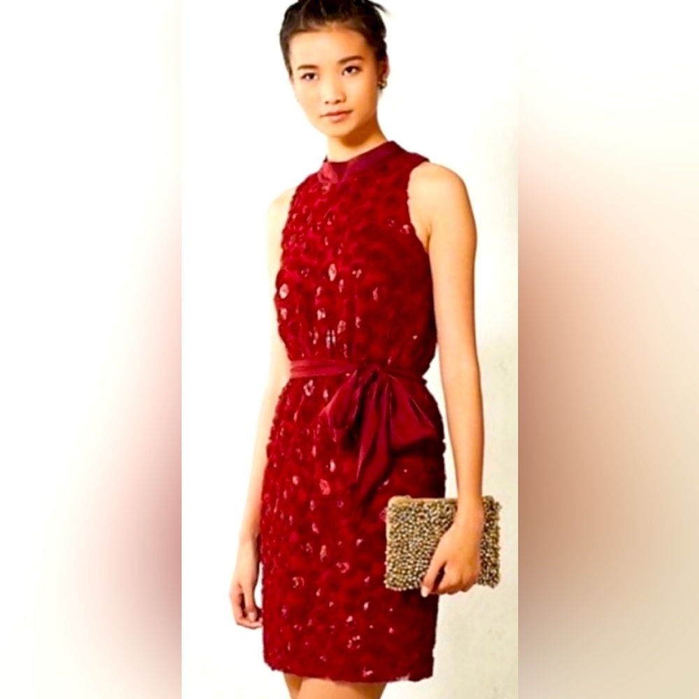 Anthropologie Sachin + Babi Belted Sequin Rosette Cocktail Evening Mini Dress 2
